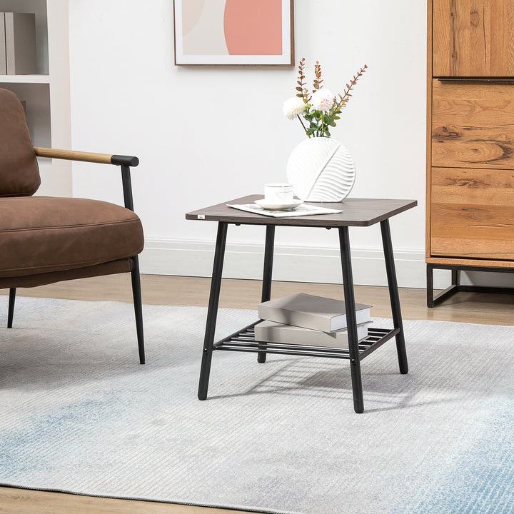 Side Table with 2-Tier Storage, Sofa End Table with Metal Frame for Living Room