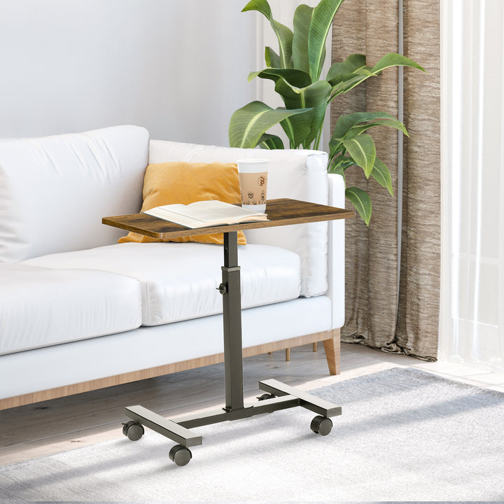 Mobile Overbed Table, Rolling Laptop Stand with Wheels, Height Adjustable Sofa Side Table for Home Office, Rustic Brown