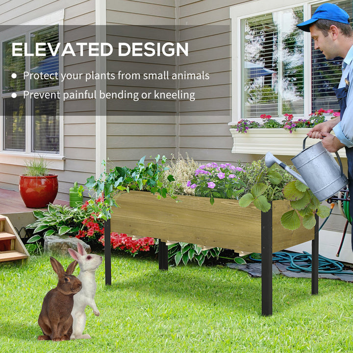 Outsunny Elevated Wood Planter Raised Garden Bed Flower Box w/ Metal Legs and Non-woven Fabric, 120cm x 60cm x 66cm
