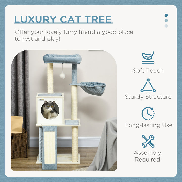 Cat Tree for Indoor Cats-Grey, Blue