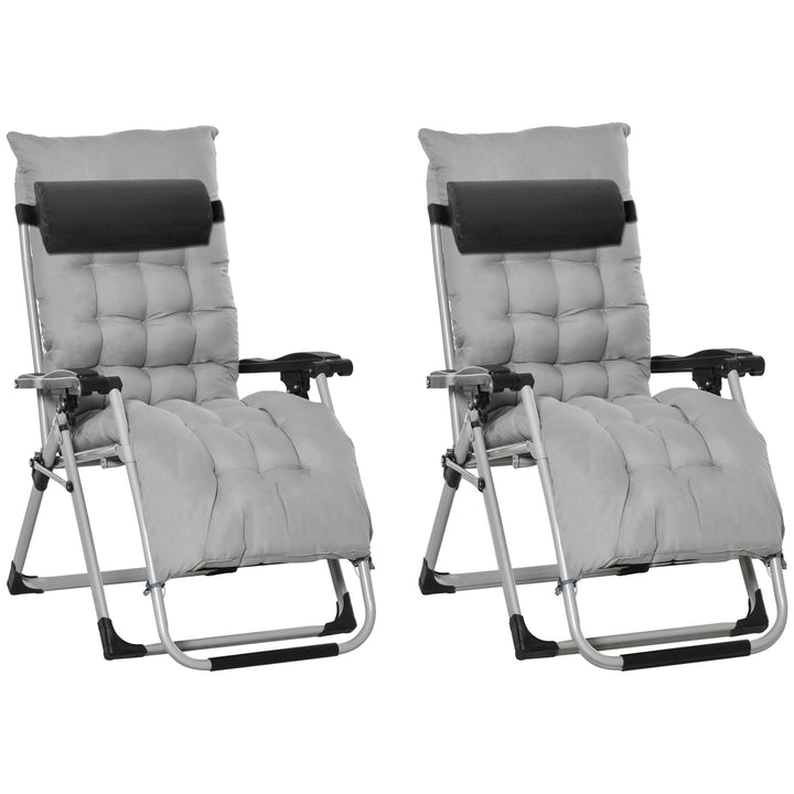 Chair Folding Garden Sun Lounger with Cushion Headrest Light Grey