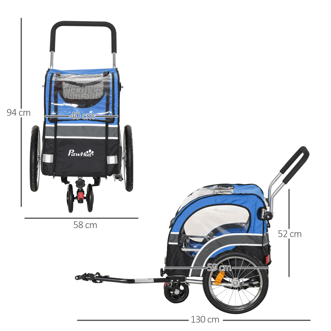 Dog Bike Trailer 2-in-1 Pet Cart Carrier Stroller Pushchair for Bicycle with 360° Rotatable Front Wheel Reflectors Weather Resistant Blue