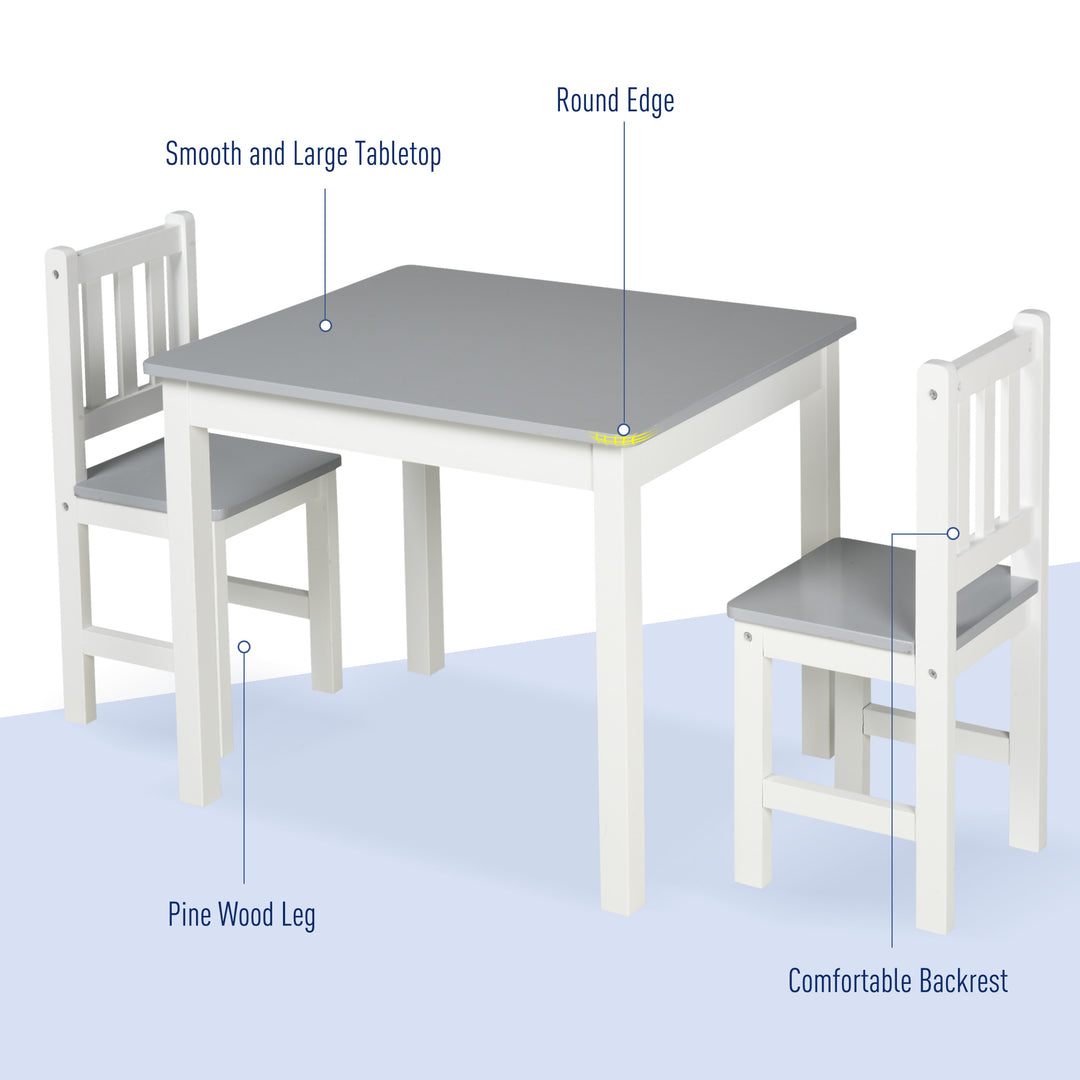 HOMCOM Kids Table and 2 Chairs Set 3 Pieces Toddler Multi-usage Desk for Indoor Arts & Crafts Study Rest Snack Time Easy Assembly Grey