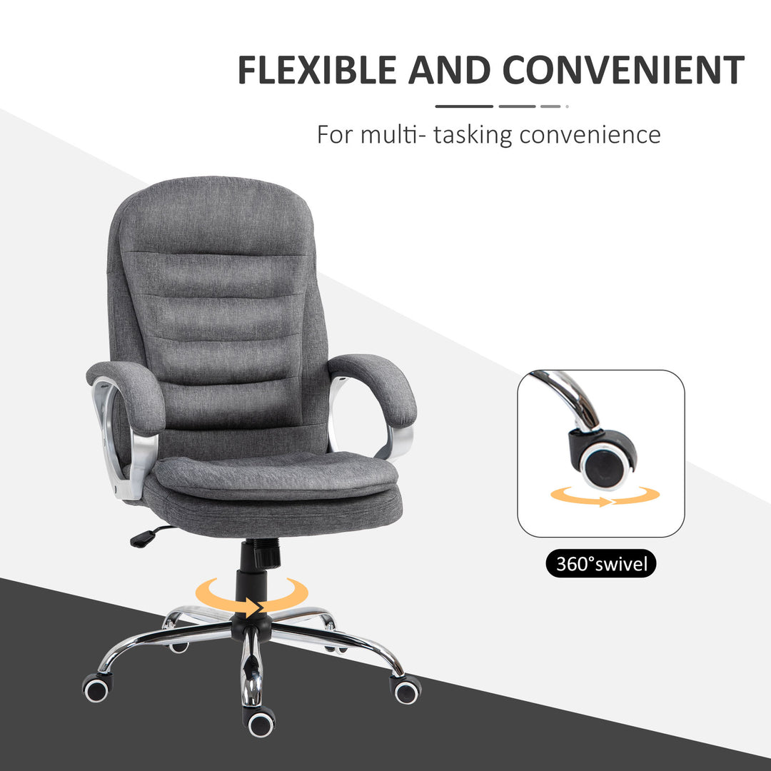 Vinsetto Ergonomic Office Chair Task Chair for Home with Arm, Swivel Wheels, Linen Fabric, Grey