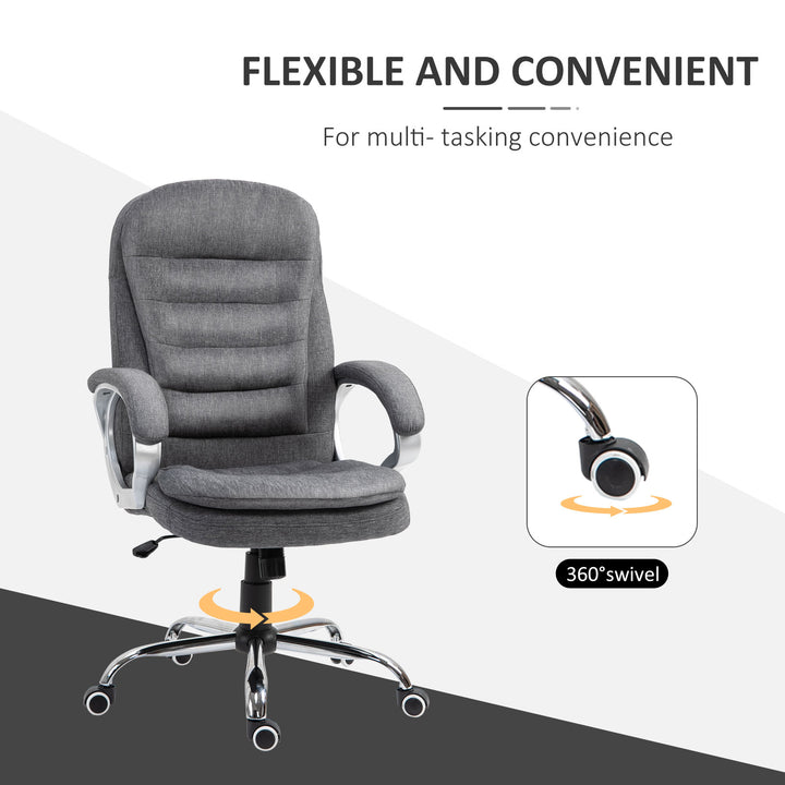 Vinsetto Ergonomic Office Chair Task Chair for Home with Arm, Swivel Wheels, Linen Fabric, Grey