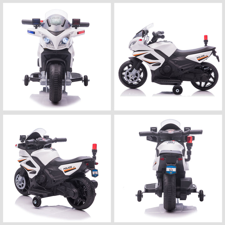Kids 6V Electric Ride On Motorcycle Police Car Toy for 18 - 36 months White