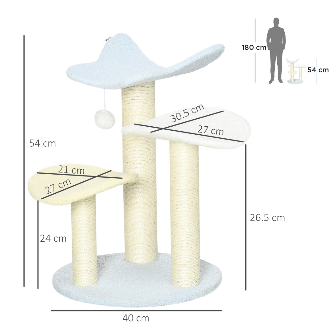 54cm Cat Towers for Indoor Cats, Cat Tree Top Butterfly Shape Design Kitten Play Tower w/ Sisal Scratching Post, Toy Ball, 40 x 40 x 54cm, Blue
