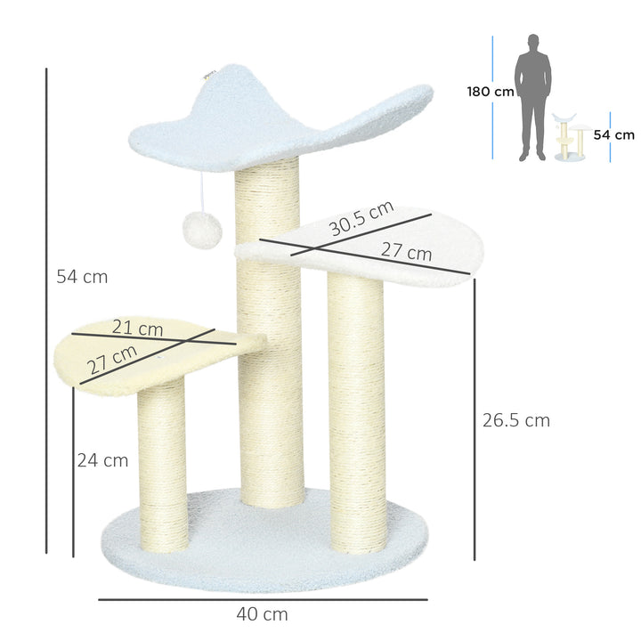 54cm Cat Towers for Indoor Cats, Cat Tree Top Butterfly Shape Design Kitten Play Tower w/ Sisal Scratching Post, Toy Ball, 40 x 40 x 54cm, Blue