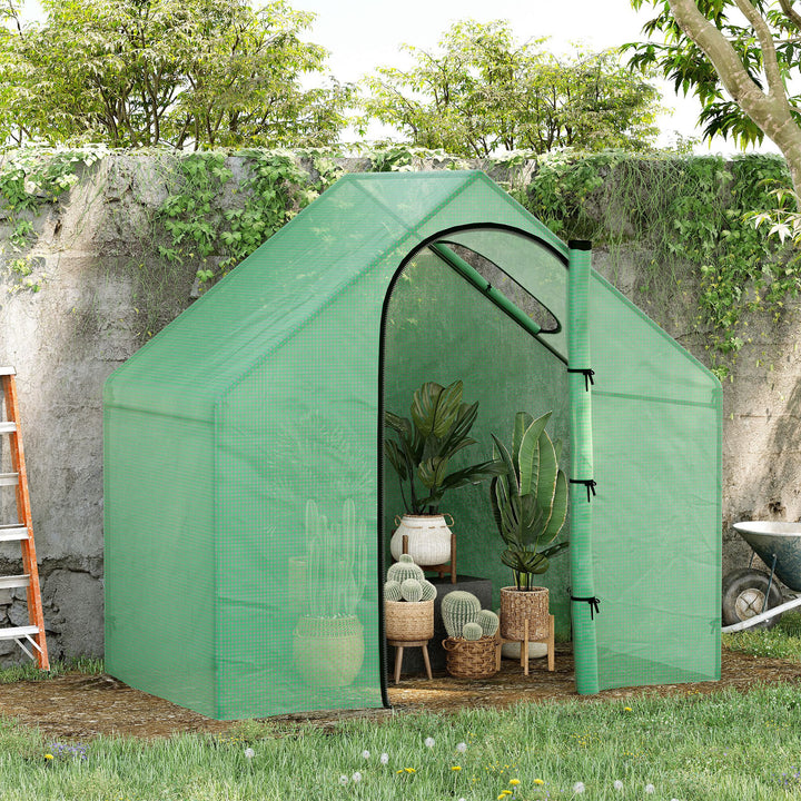 Outsunny Walk in Greenhouse Garden Grow House with Roll Up Door and Window, 180 x 100 x 168 cm, Green