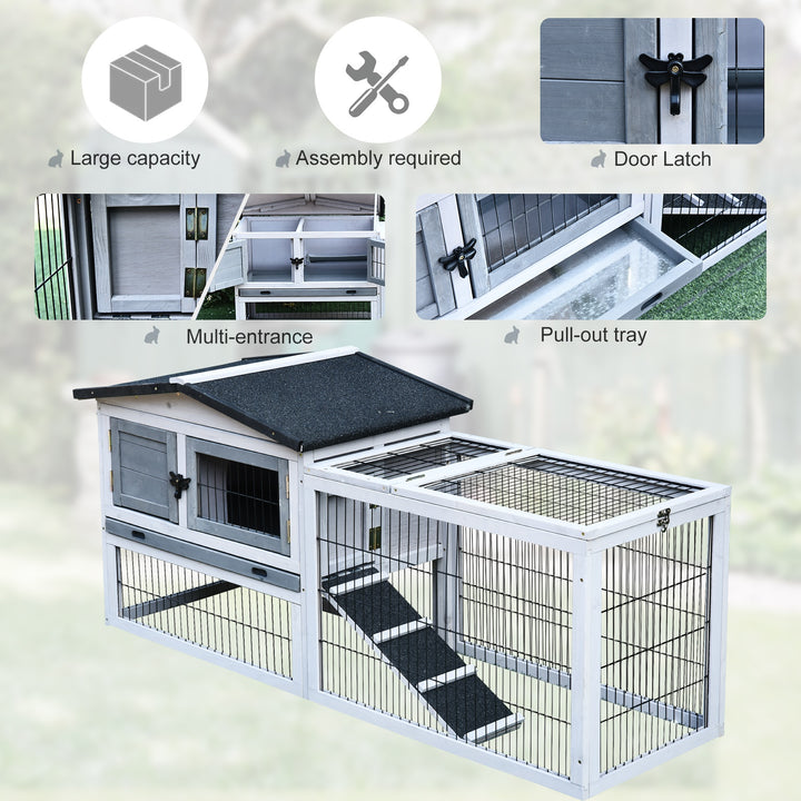 Small Animal Two-Level Fir Wood Hutch w/ Ramp Burnt Grey