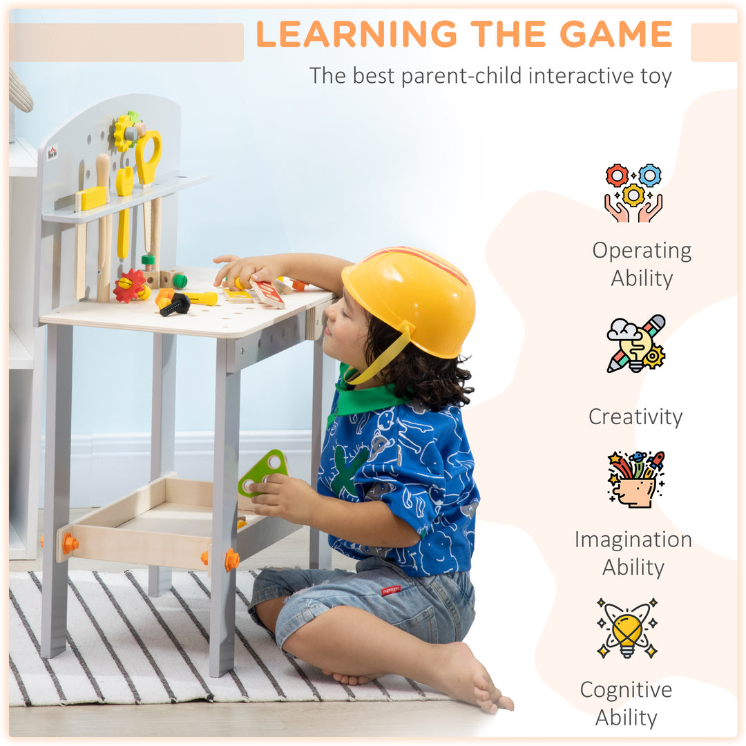 31 Pieces Tool Bench Toy with Storage Shelf, Kids Workbench with Wooden Tool Kits, Educational Tool Pretend Play Gift for Boys or Girls