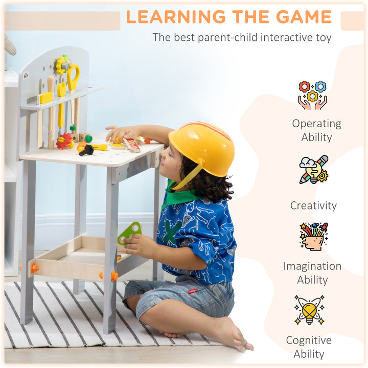 31 Pieces Tool Bench Toy with Storage Shelf, Kids Workbench with Wooden Tool Kits, Educational Tool Pretend Play Gift for Boys or Girls
