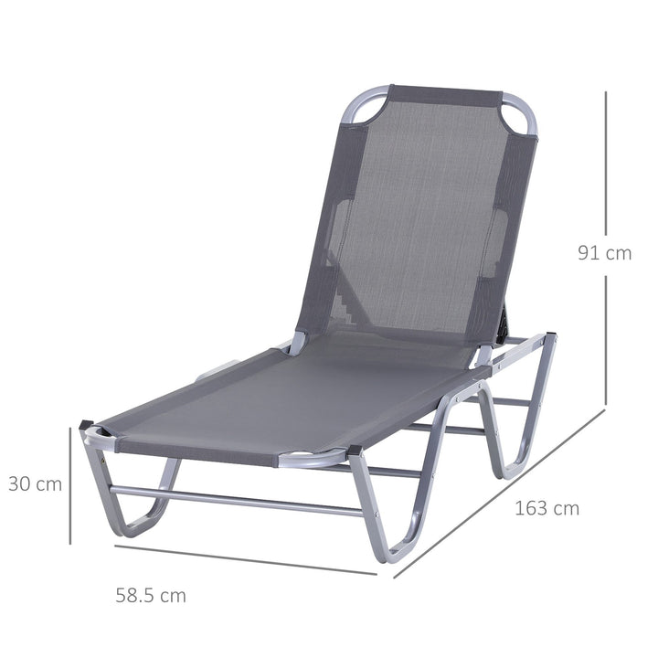 Outsunny Sun Lounger Relaxer Recliner with 5-Position Adjustable Backrest Lightweight Frame for Pool or Sun Bathing Silver