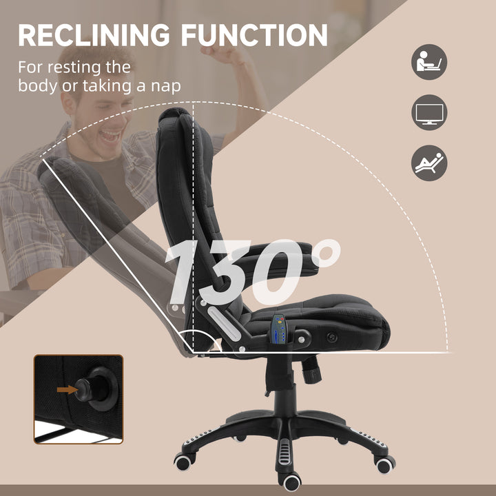 Vinsetto Massage Recliner Chair Heated Office Chair with Six Massage Points Linen-Feel Fabric 360° Swivel Wheels Black