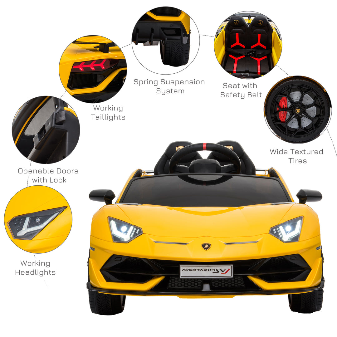 Compatible 12V Battery-powered Kids Electric Ride On Car Lamborghini Aventador Sports Racing Car Toy with Parental Remote Control Lights Yellow