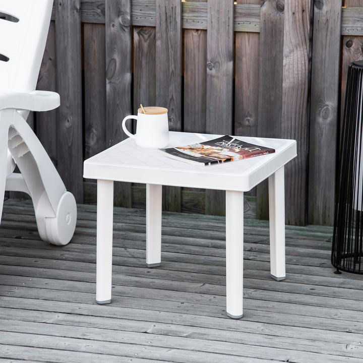 Garden Side Table Outdoor Square Coffee End Table for Drink Snack, White