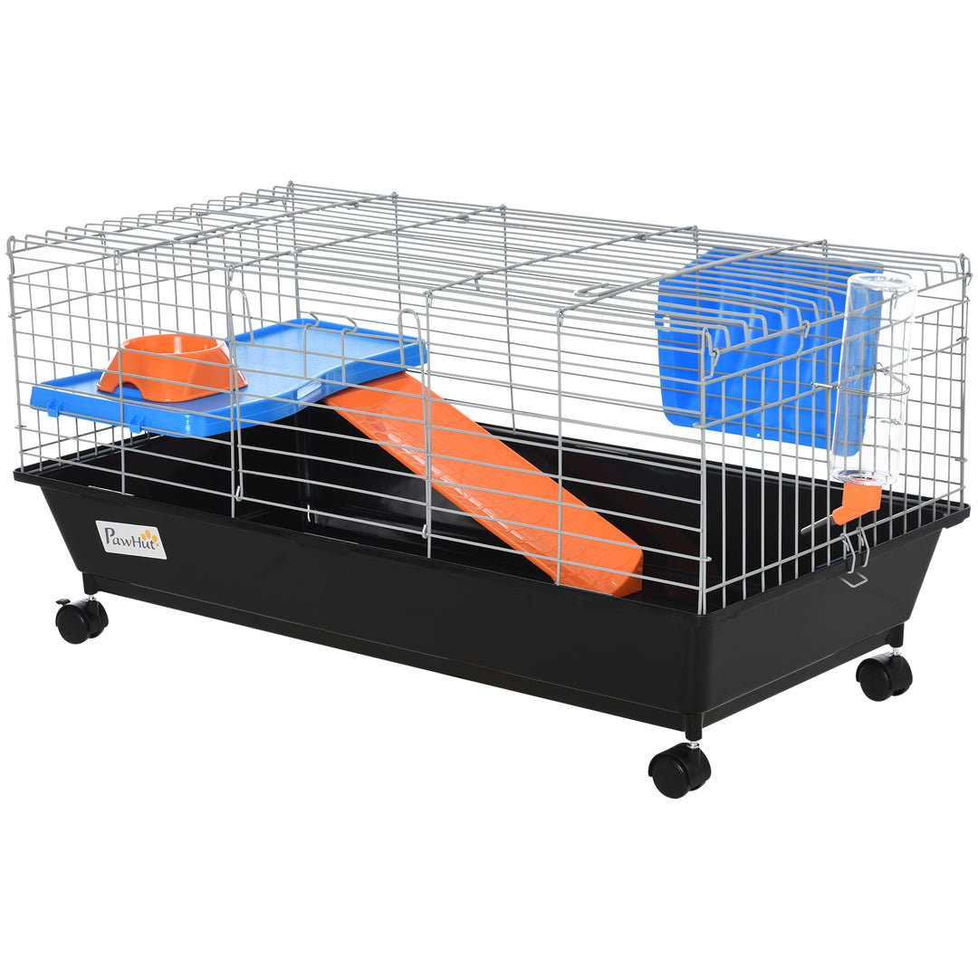 PawHut Steel Small 2-Tier Small Animal Cage w/ Accessories Blue/Orange