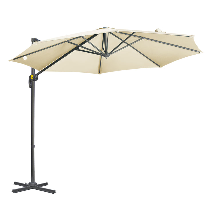 3 x 3(m) Cantilever Parasol with Cross Base, Garden Umbrella with 360° Rotation, Crank Handle and Tilt for Outdoor, Patio, Cream White