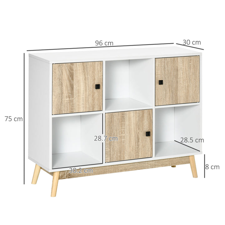 Storage Cabinet, Bookcase, Display Shelf with 6 Storage Cubes & Doors for Dining Room, Living Room, Natural