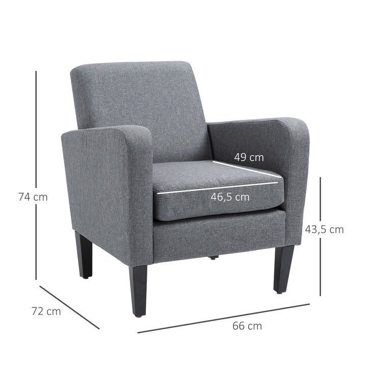 HOMCOM Linen Modern-Curved Armchair Accent Seat w/ Thick Cushion Wood Legs Foot Pads Single Compact Home Furniture City Flats Grey