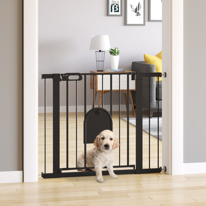 75-103 cm Extra Wide Pet Safety Gate Barrier, Stair Pressure Fit, w/ Small Door, Auto Close, Double Locking, for Doorways, Hallways, Black