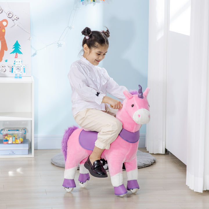 Ride On Unicorn Walking Horse Toy with Wheels Mechanical Rocking Pony Gift for 3-6 Years Girls Boys Pink