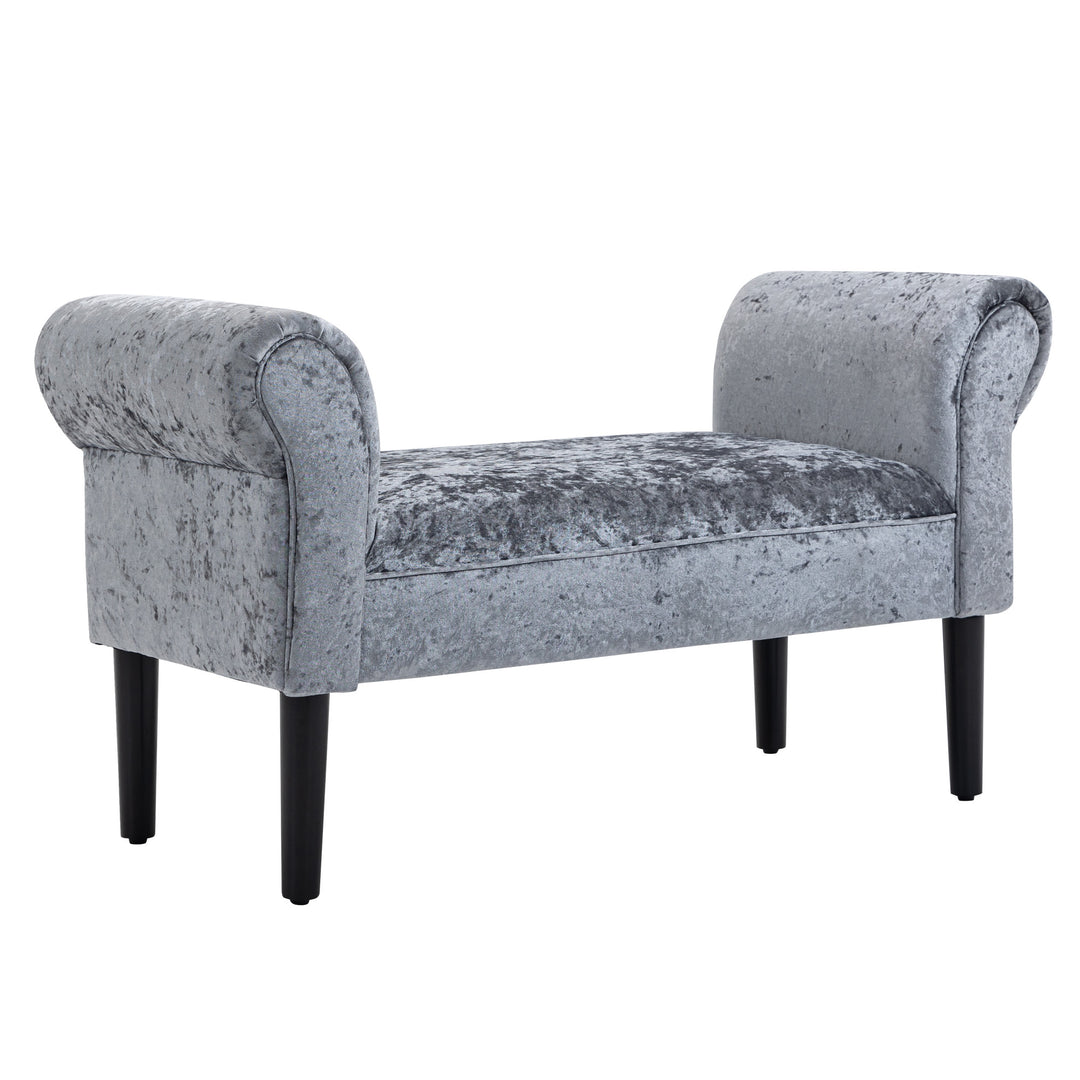 HOMCOM Ice Crush Velvet Fabric Upholstered Bed End Bench, Padded Sponge Cushion Bedroom Bench with Armrests Rubber Wood for Room Entryway, Silver Grey