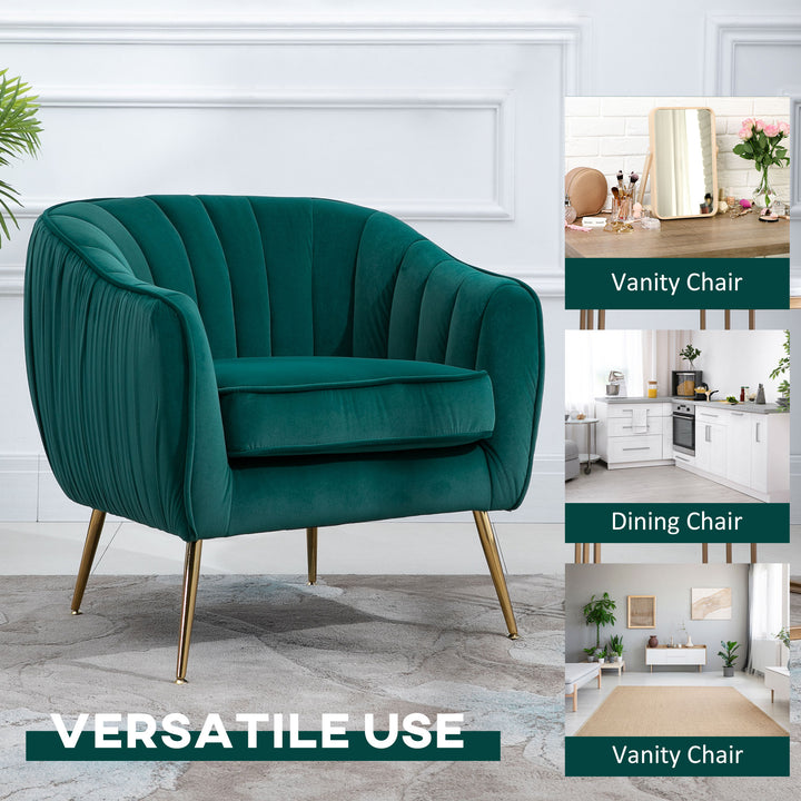 HOMCOM Velvet-Feel Tub Armchair, with Gold Tone Legs - Green