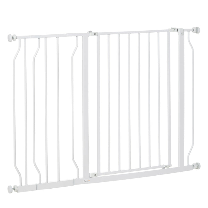 Wide Dog Safety Gate, with Door Pressure, for Doorways, Hallways, Staircases - White