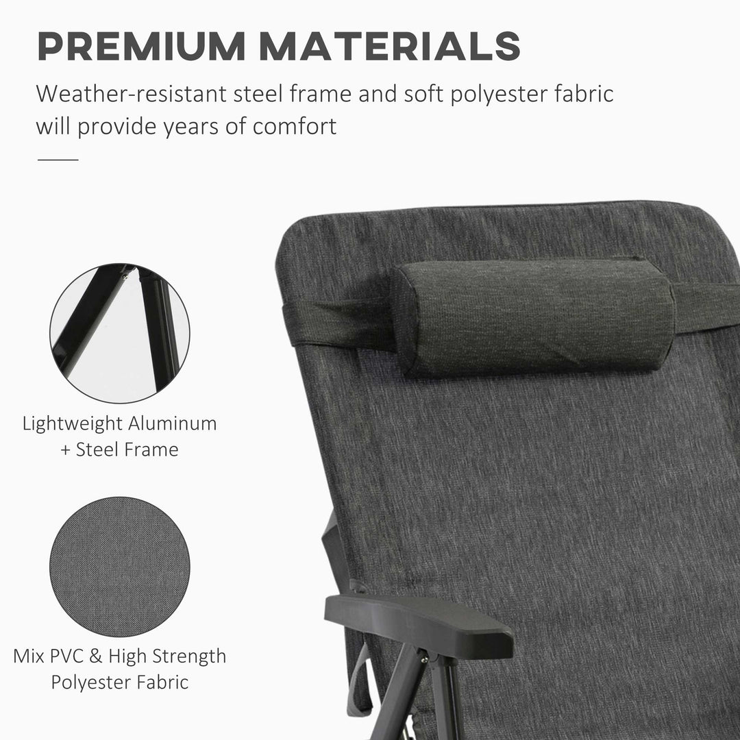 Outsunny Garden Lounger, Mesh Fabric Lounge Chair, 7-Reclining Position Sleeping Bed w/ Pillow &amp; Cup Holder or Poolside, 94H x 72W x 159D, Dark Grey