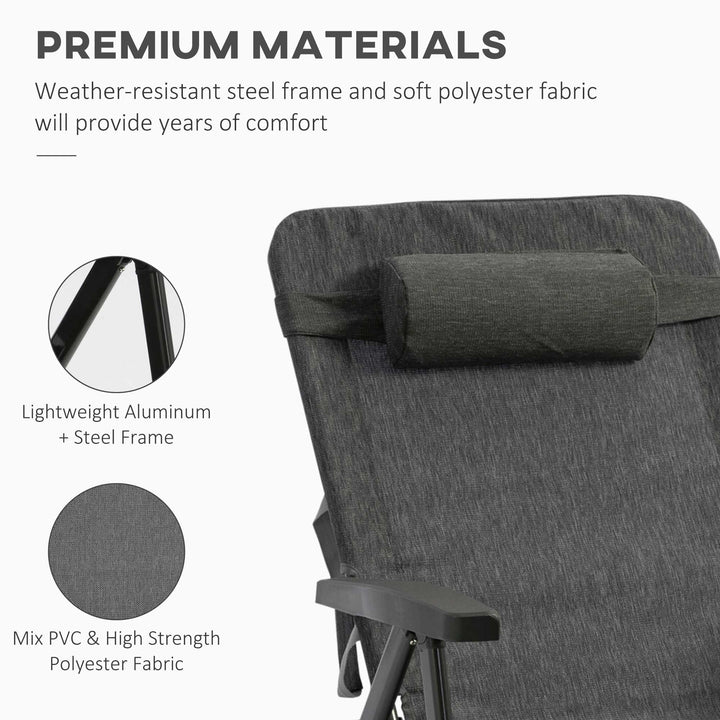 Outsunny Garden Lounger, Mesh Fabric Lounge Chair, 7-Reclining Position Sleeping Bed w/ Pillow &amp; Cup Holder or Poolside, 94H x 72W x 159D, Dark Grey
