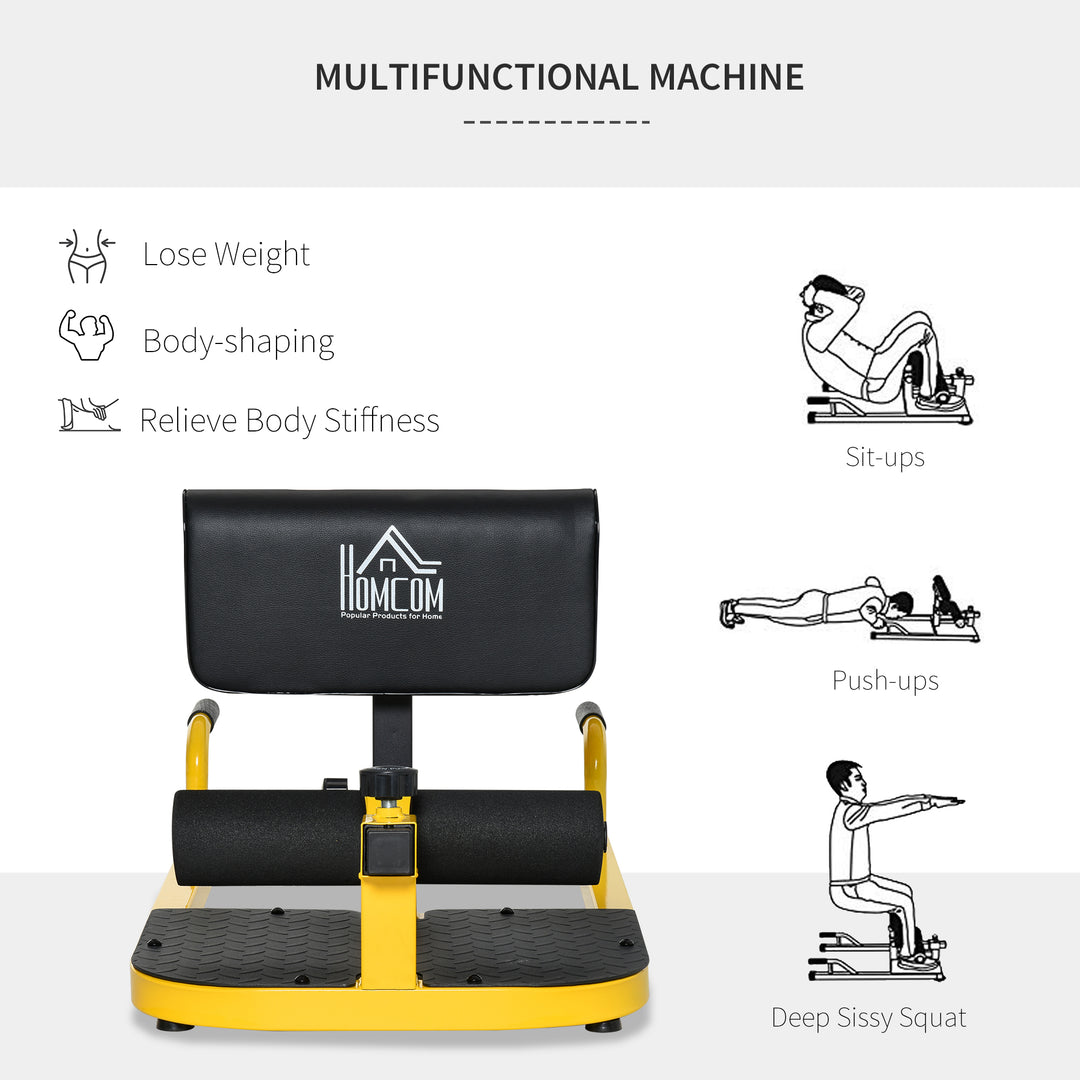 3-in-1 Padded Push Up Sit Up Deep Sissy Squat Machine Home Gym Work Out Leg Fitness Equipment, Yellow