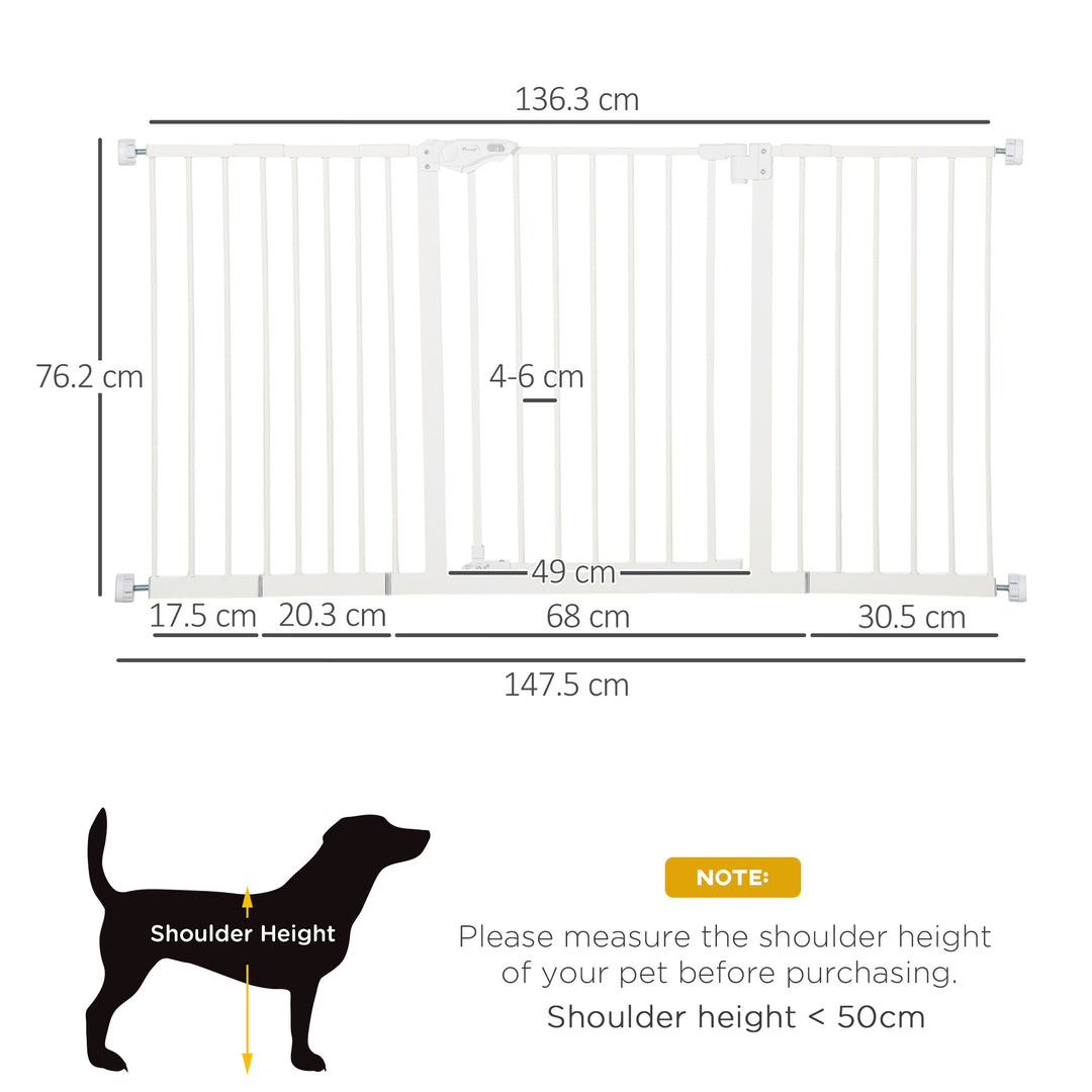 PawHut Adjustable Safety Gate Dog Barrier for Doorways, Corridors, Staircases with Three Extensions and Adjustable Screws - White