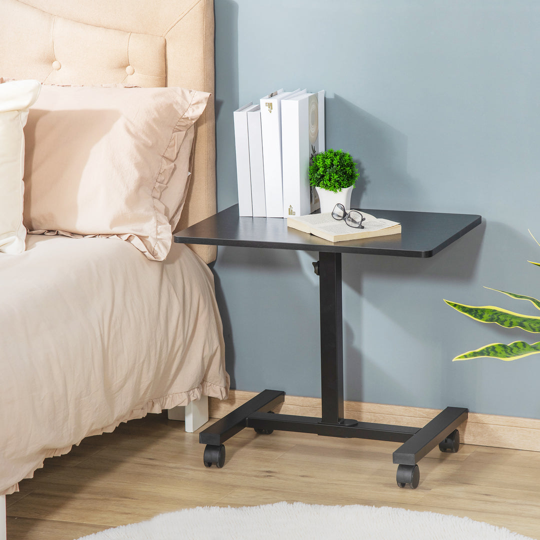 Mobile Overbed Table, Rolling Laptop Stand with Wheels, Height Adjustable Sofa Side Table for Home Office, Black