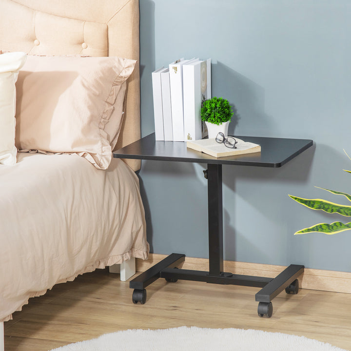 Mobile Overbed Table, Rolling Laptop Stand with Wheels, Height Adjustable Sofa Side Table for Home Office, Black