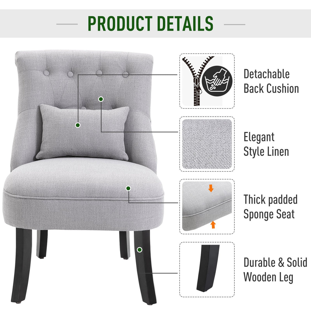 Solid Rubber Wood Tufted Single Sofa Chair w/ Pillow Grey