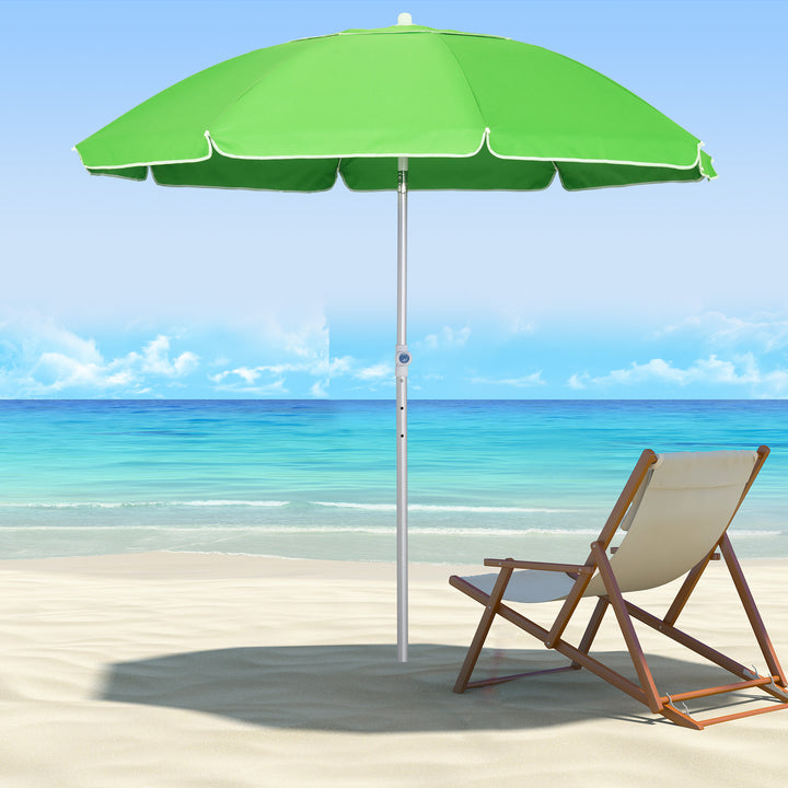 Outsunny Arc. 1.9m Beach Umbrella with Pointed Design Adjustable Tilt Carry Bag for Outdoor Patio Green