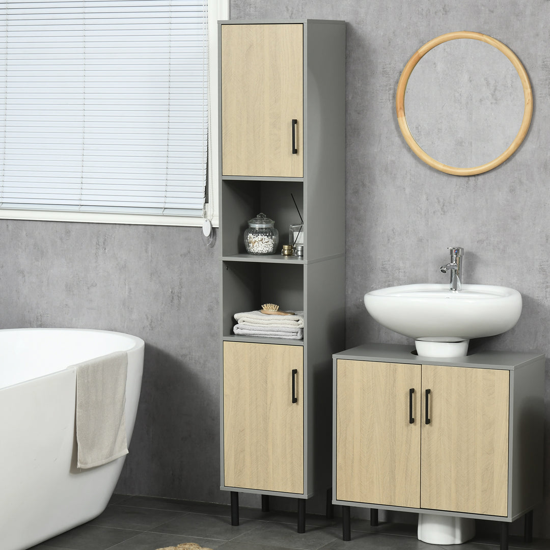 kleankin Free Standing Bathroom Cabinets, Tall Bathroom Cabinet with Door and Adjustable Shelves, 31.4x30x165cm