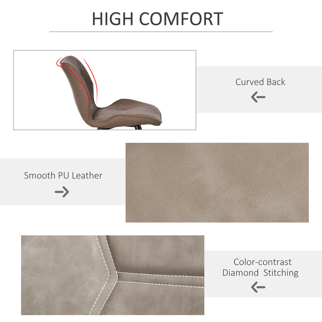 Set of 2 Contrast Stitched PU Leather Racing-Style Dining Chairs Accent Seat w/ Steel Legs Ergonomic Back Padding Home Living Room Brown