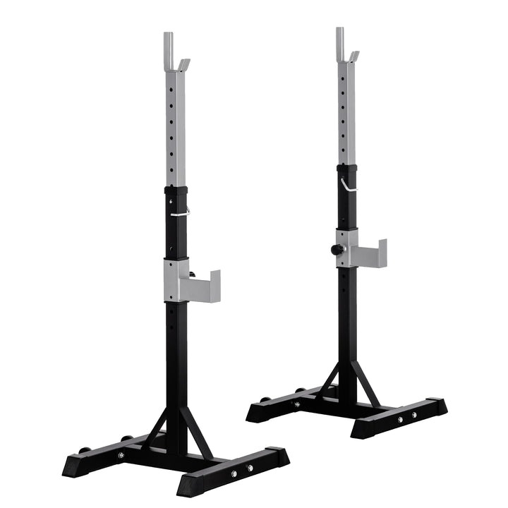 2 Pairs Adjustable Barbell Squat Rack Portable Stand Weight Lifting Bench Press Home Gym w/ Wheels, Black