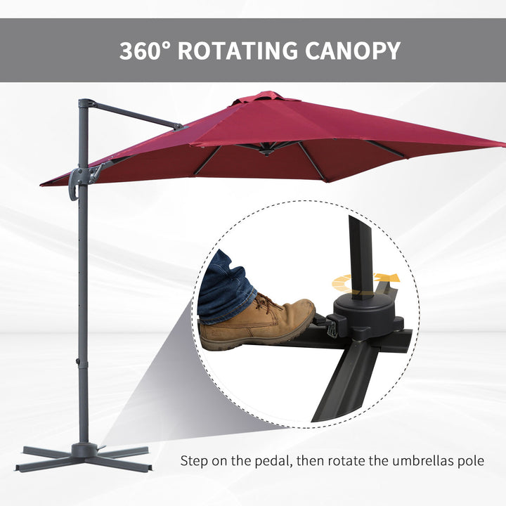 2.5 x 2.5m Cantilever Paraso Patio Offset l Umbrella Hanging Sun Shade Canopy Shelter 360¡ Rotation with Cross Base - Red