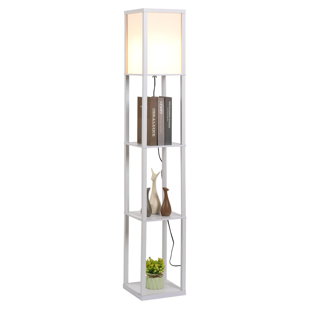 Standing Lamp, Floor Light with 4-Tier Storage Shelf, Reading Standing Lamp White