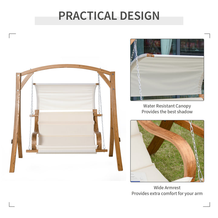 Wooden Porch Swing Chair A-Frame Wood Log Swing Bench Chair With Canopy and Cushion for Patio Garden Yard