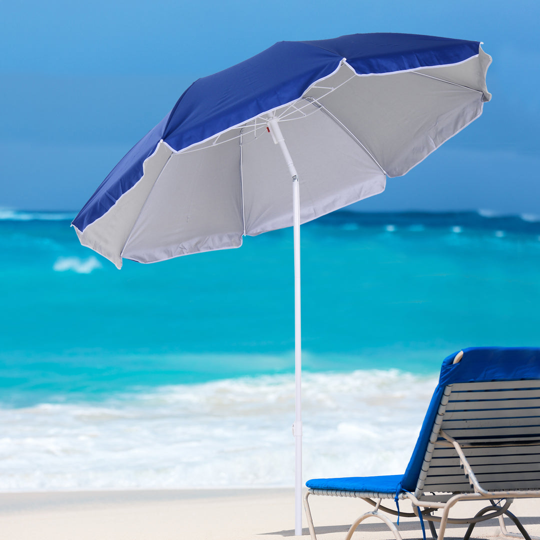 Tilted Steel Frame Beach Parasol- Blue