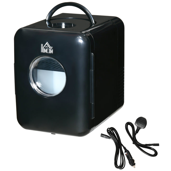 4 L/6 Can Mini Fridge, AC+DC Portable Cooler &amp; Warmer for Skincare, Makeup, Cosmetics, Food, for Bedroom, Home, Caravan, Car, Black