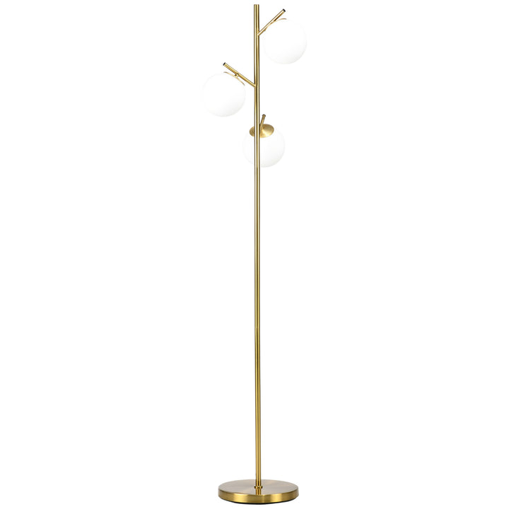 3-Light Tree Floor Lamps for Living Room, Modern Standing Lamp for Bedroom with Globe Lampshade, Steel Base, (Bulb not Included), Gold Tone