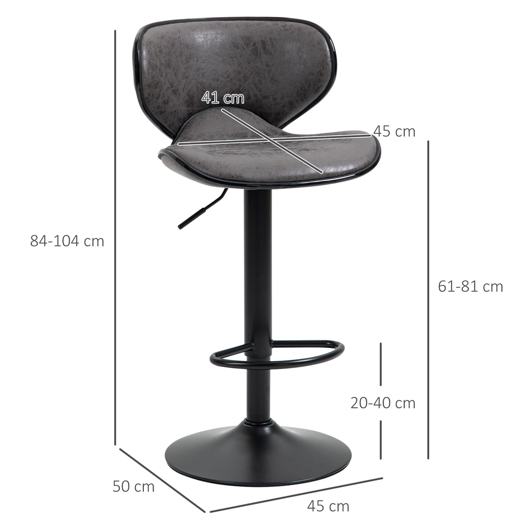 Bar Stool Set of 2 Microfiber Cloth Adjustable Height Armless Chairs with Swivel Seat, Dark Grey