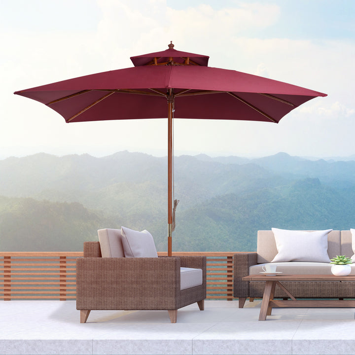 Outsunny 3m Patio Umbrella Bamboo Umbrella Parasol-Wine Red