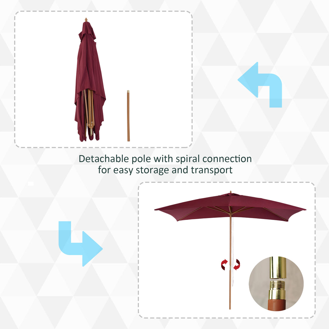 Outsunny 3m x 2m Wood Wooden Garden Parasol Sun Shade Patio Outdoor Umbrella Canopy New (Wine Red)