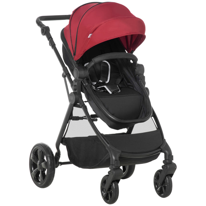 2 in 1 Lightweight Pushchair w/ Reversible Seat, Foldable Travel Baby Stroller w/ Fully Reclining From Birth to 3 Years, 5-point Harness Red